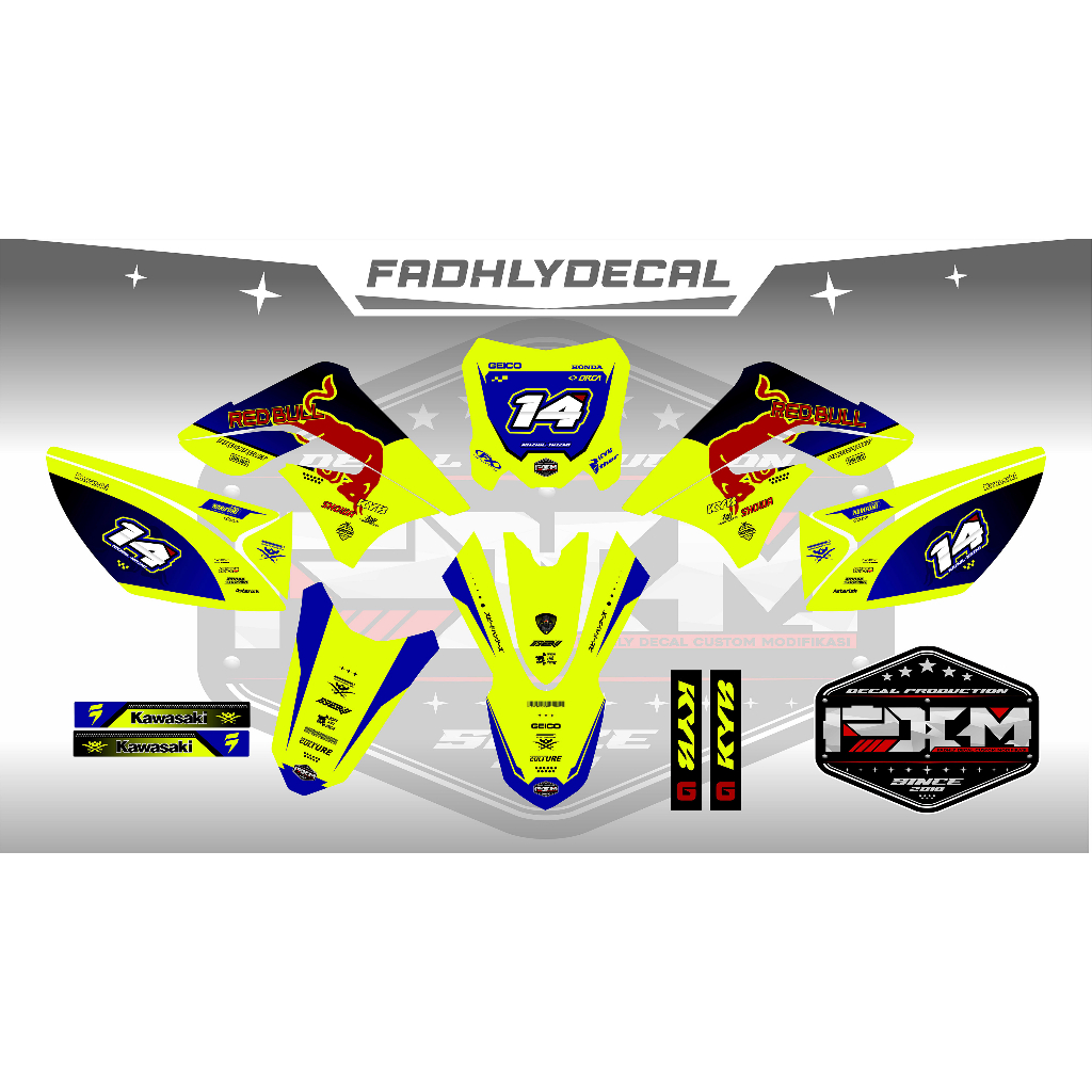 Decal KLX S old dtracker decal spakbor dan papan Nomor CRF kuning stabilo Sticker Fullbody