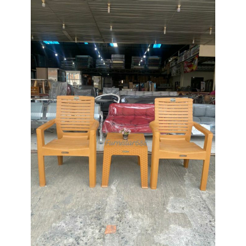 1 Set 2 Kursi BR 811 - 1 Set Kursi Santai Sandaran + MAPAN 45 / Kursi Santai Plastik Napolly / Kursi
