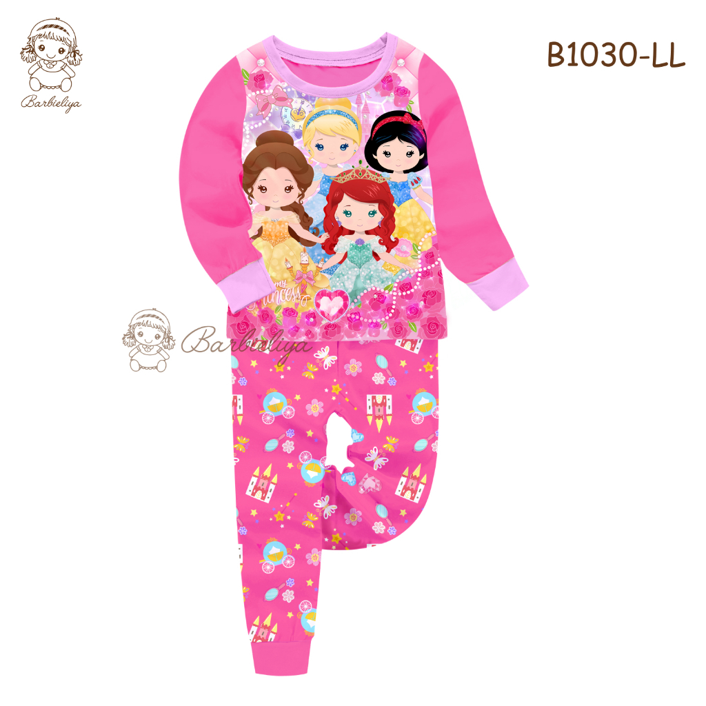 Piyama Baju Tidur Karakter Anak Princess Cinderella Ariel Belle Little Mermaid Snow White B1030LL