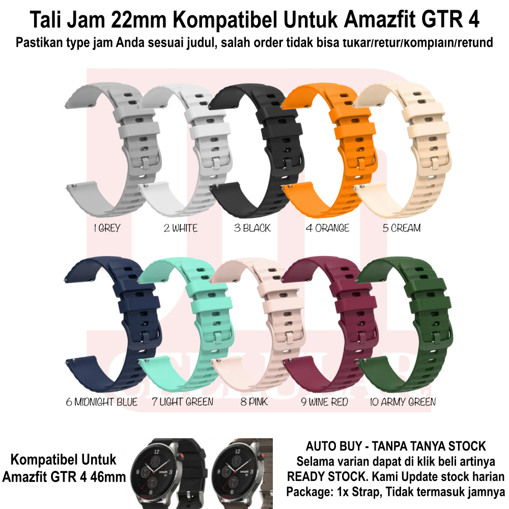 UNB Tali Jam Smartwatch 22mm Untuk Amazfit GTR 4 46mm Version - Watch Strap Silikon Rubber Pria Wani