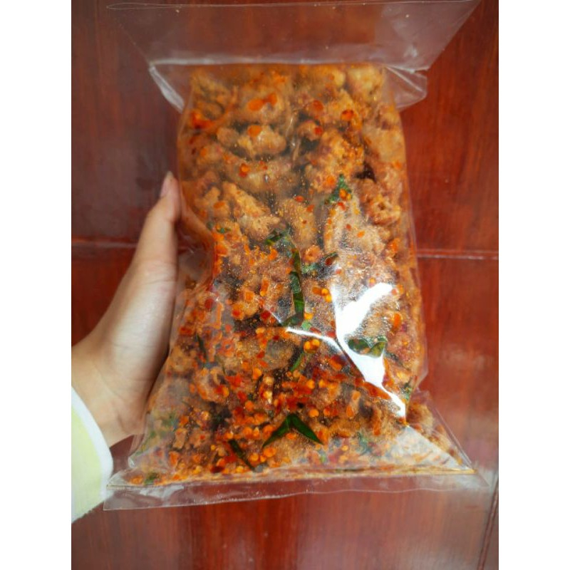 

kulit krispy ayam pedes bumbu daun jeruk 1/2kg mugibarakah
