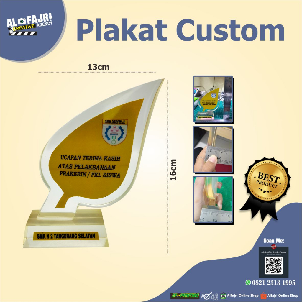 

Plakat Resin Custom / Thropy/Piagam Penghargaan/Akrilik + Box