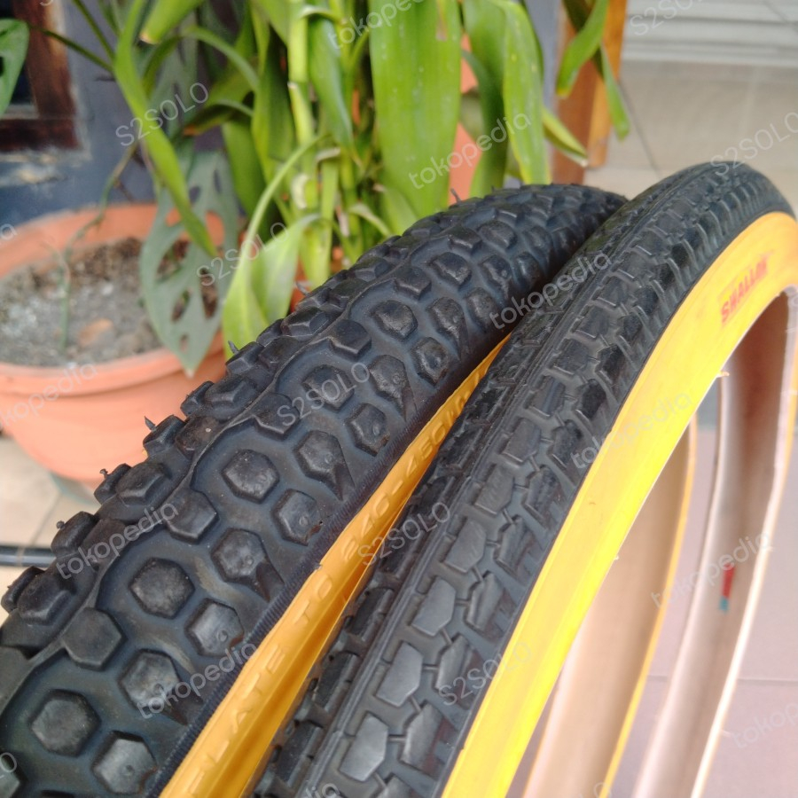 ban sepeda 26 x 1.75 list kuning ban luar swallow MTB sepeda mini - motif kotak