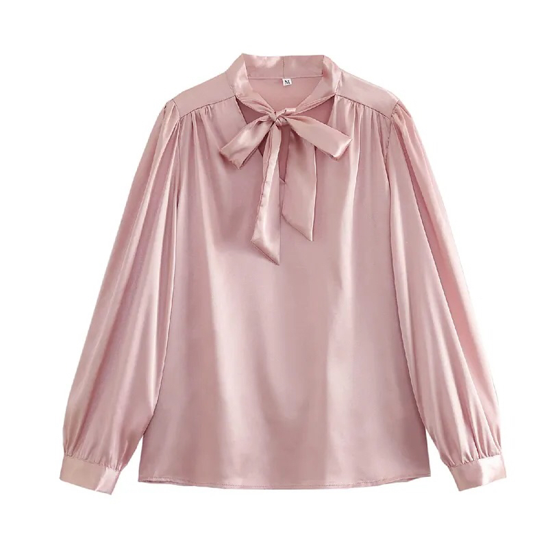 Pink Tie Neck Silk Blouse