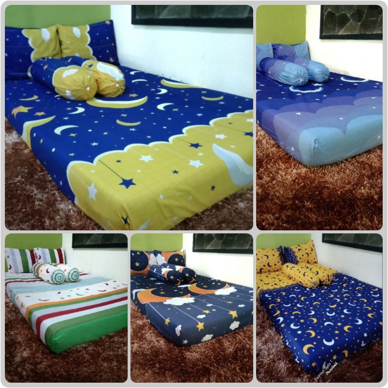 Sprei Anak Motif Bulan Bintang Sprei Langit Malam Sprei Biru Kuning Sprei Aneka Motif Bulan Bintang 