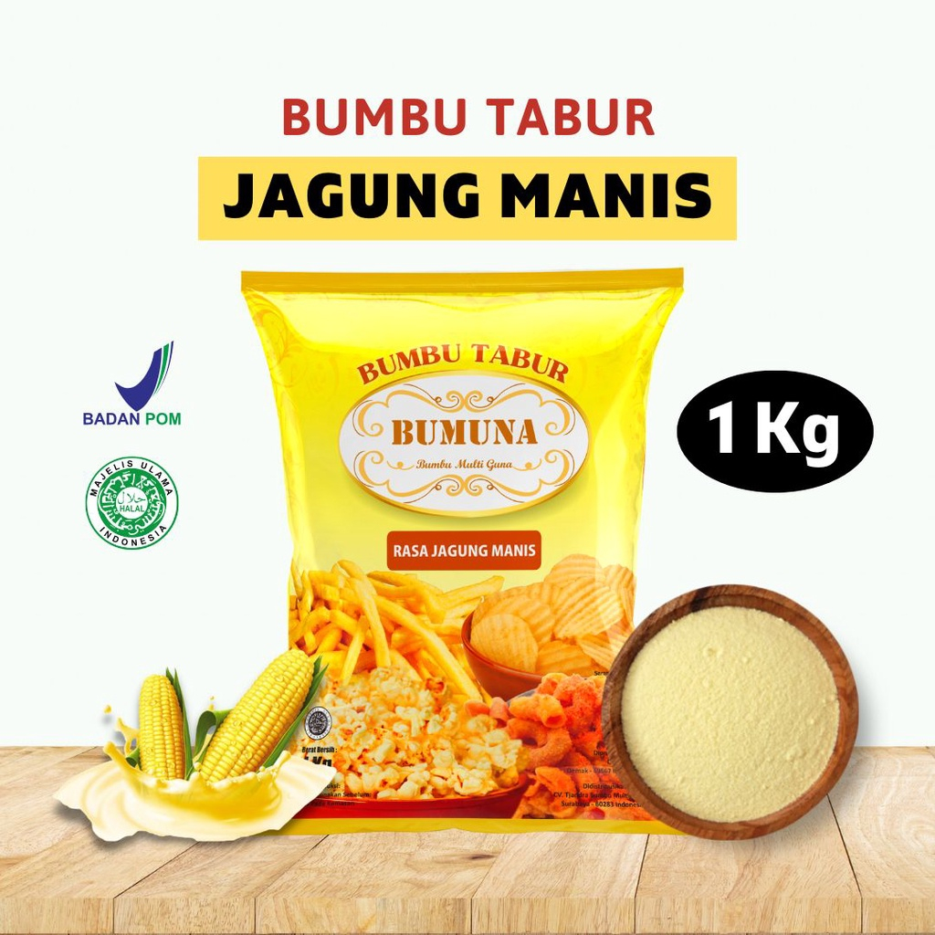 

Bumbu Tabur Jagung Manis 1 Kg Bumuna/ Seasoning Powder / Serbuk Tabur / Bumbu Tabur Cemilan Keripik Kentang Makroni Mie Lidi