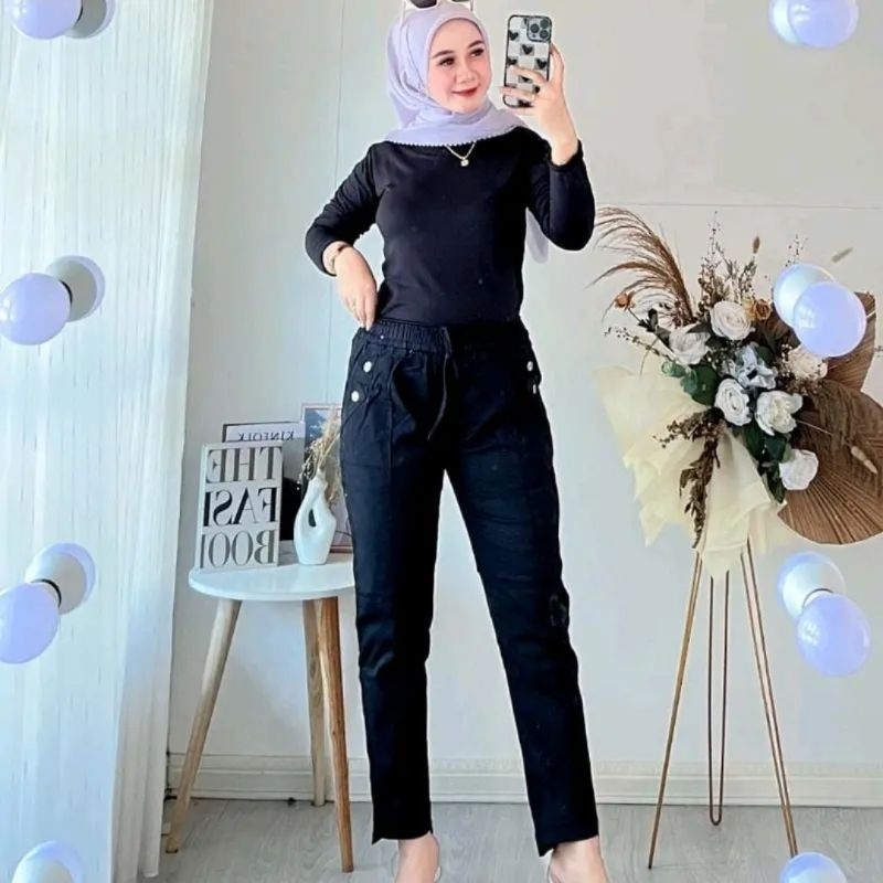 Celana Baggy Pants Twill Stretch - Celana Wanita