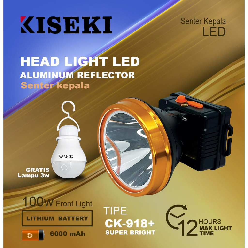 SENTER KEPALA KISEKI CK-918+ 100Watt | Headlamp Outdoor high power lithium | Senter Kepala SUPER TER