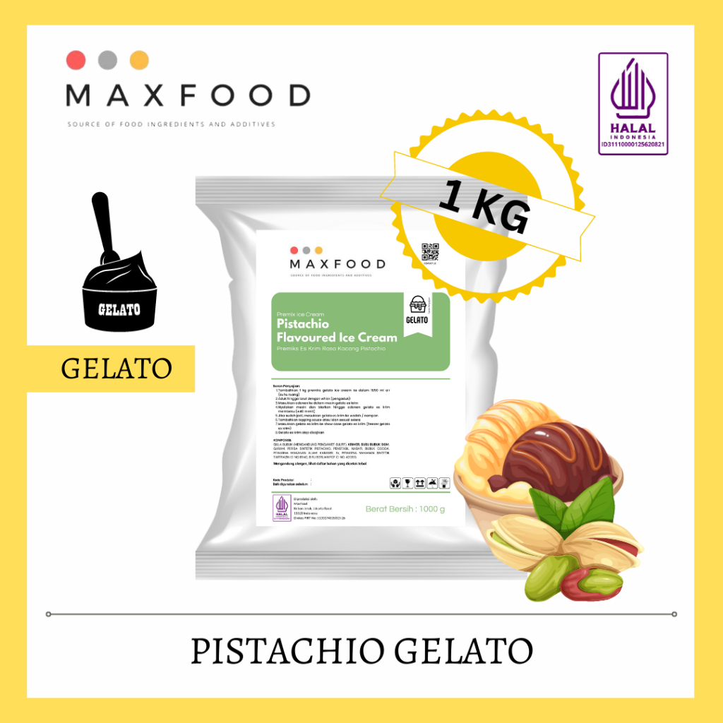 

MAXFOOD - Gelato Powder Pistachio / Bubuk Gelato Rasa Kacang Pistachio 1 KG