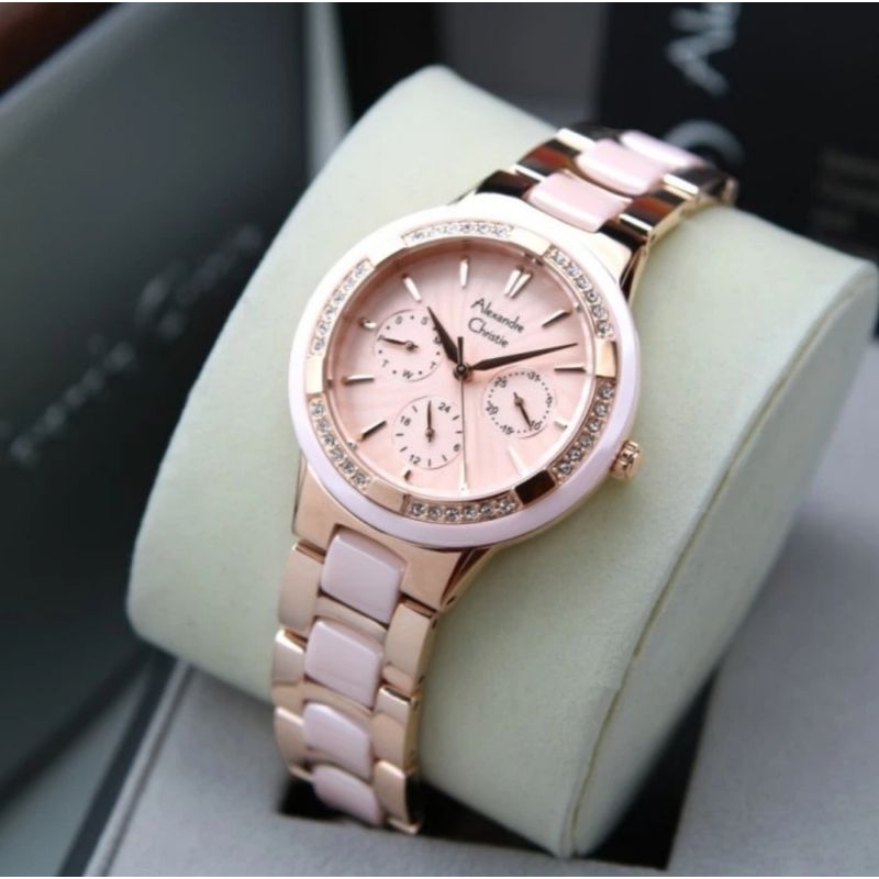 Jam Tangan Wanita Alexandre Christie AC 2299 BF AC2299 2299BF Cream Peach Rosegold Peach Cream Ceram