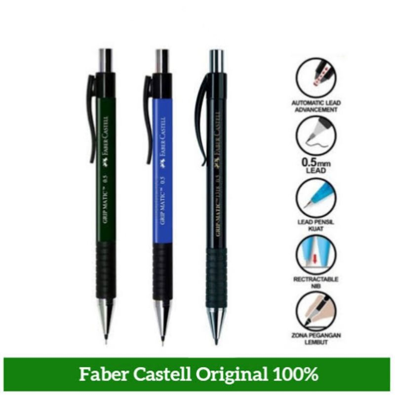 

FABER CASTELL GRIP MATIC 1318 AUTOMATIC MECHANICAL PENCIL PILOT MEKANIK OTOMATIS 0.5