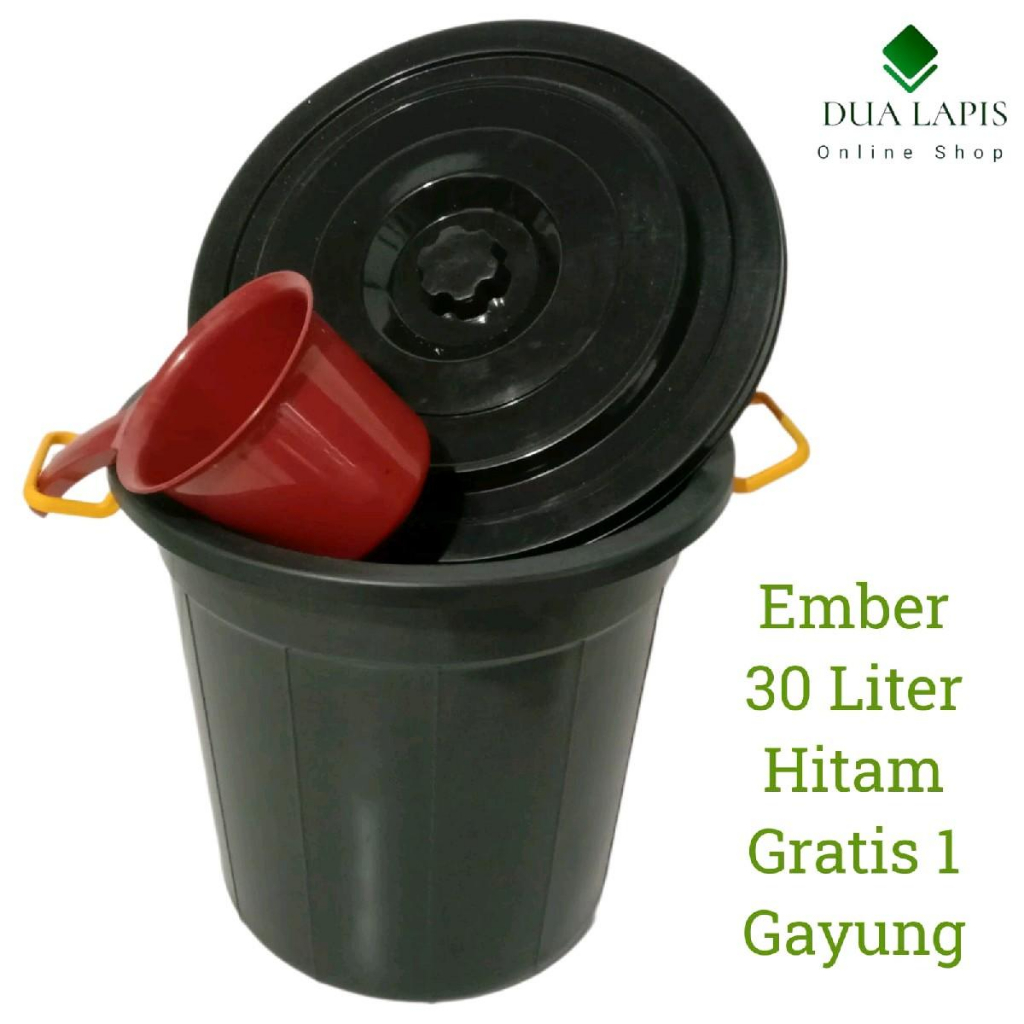 ember plastik warna hitam 30 liter gagang kuning gratis gayung