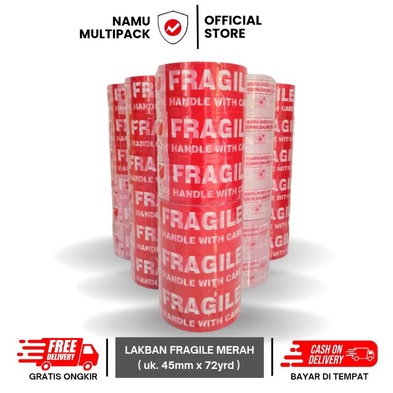 

LAKBAN FRAGILE 2 INCH 45MM X 72Y / SLOP / HIGH QUALITY / HARGA GROSIR