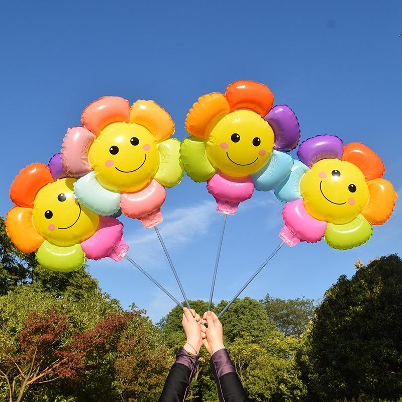 ( FREE TONGKAT ) BALON BUNGA MATAHARI PELANGI BESAR JUMBO / BALON BUNGA RAINBOW JUMBO (BALON GAS/FOI