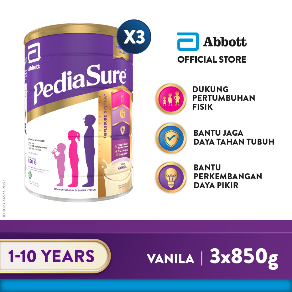 PediaSure Vanila 850 g (1-10th) - Nutrisi Pertumbuhan - 3 pcs ABBOTT OFFICIAL STORE