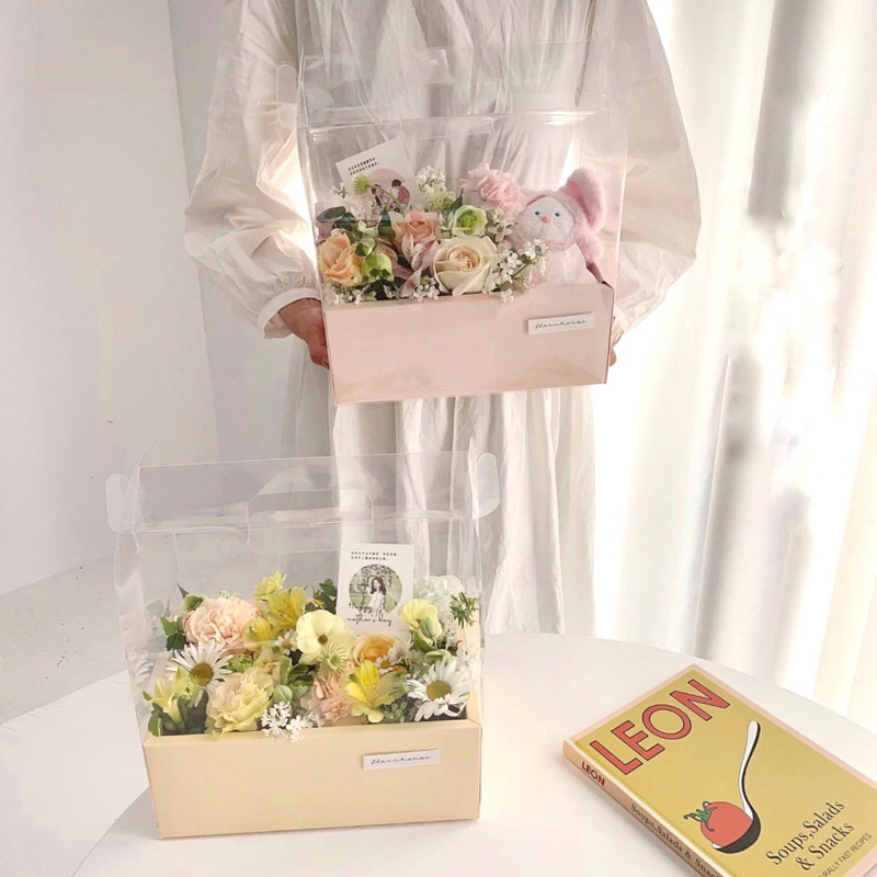 

Transparant Flower Cake Box Kotak Kue Foldable Premium Bloombox Buket Bunga Glass Dome PVC