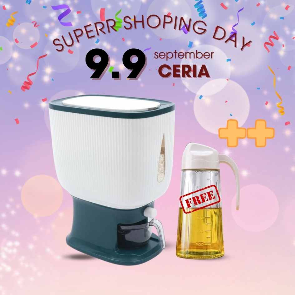 LINK [GRATIS SETENGAH LUSIN MANGKOK DAN BOTOL MINYAK KACA] Dispenser Beras Modern 10KG Otomatis