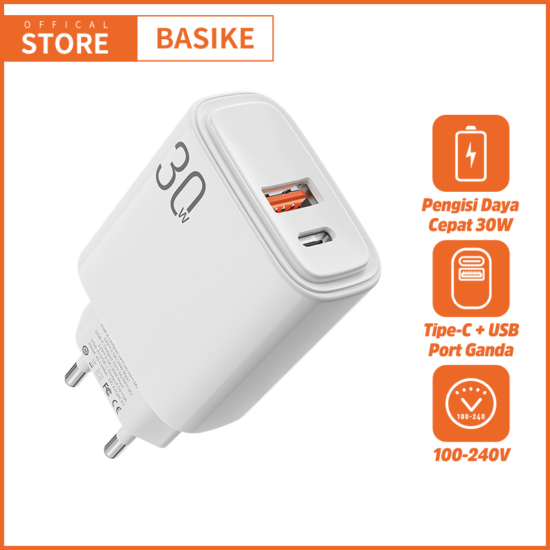 (HOT)BASIKE Charger iPhone Type C Fast Charging USB 30W Quick 4.0 Mini Murah makaron original