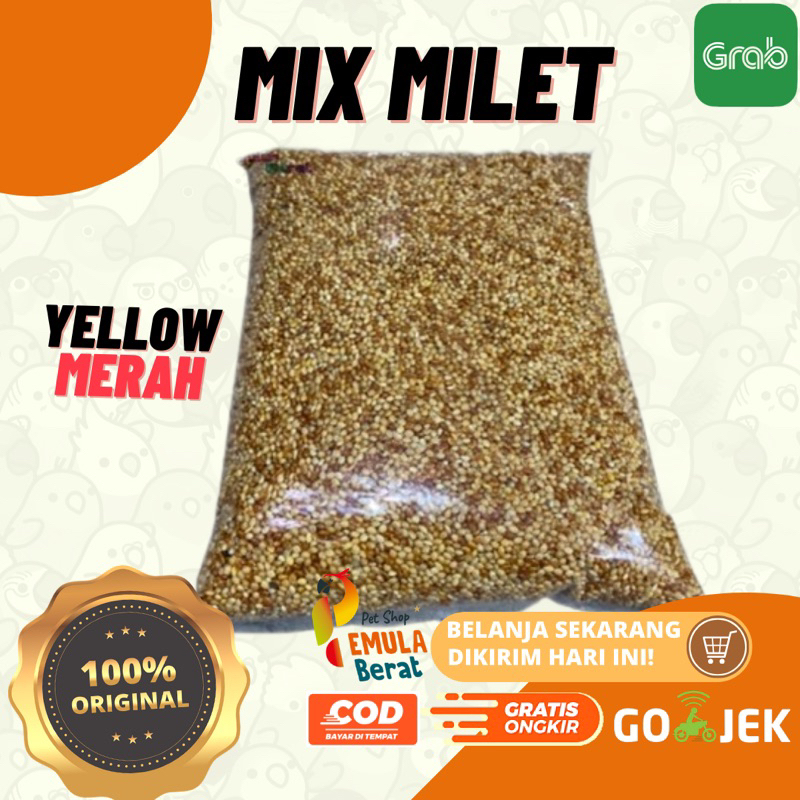 PAKAN BURUNG MILET MIX 1KG MILET MIX PEMULAH PETS  MILET CAMPUR MILLET KUNING CREAM DAN MERAH MILET 