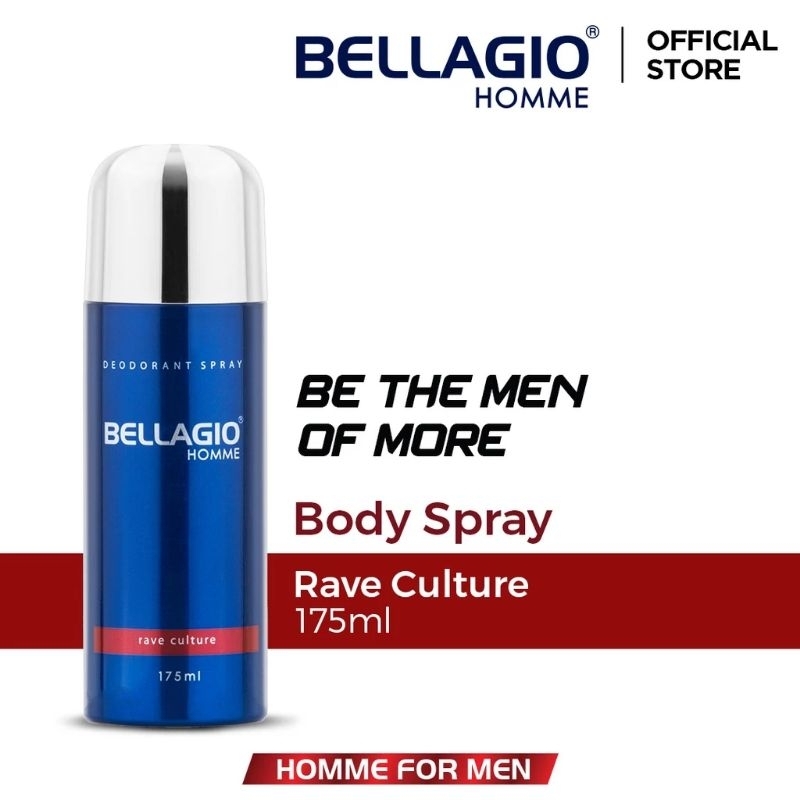 BELLAGIO HOMME DEODORANT SPRAY RAVE CULTURE | MERAH RED BODY SPRAY PARFUME PRIA