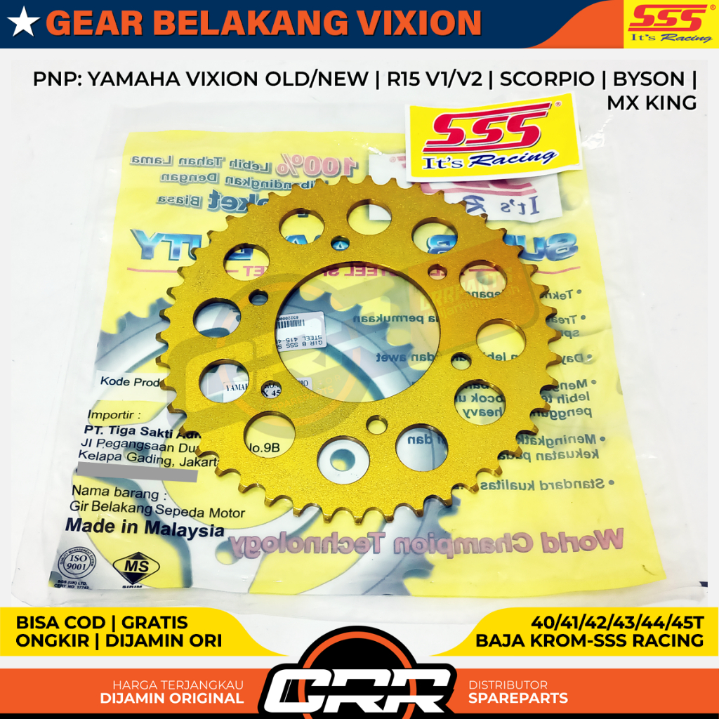Gear Gir Belakang 415 Vixion Old MX King Byson Scorpio R15 V2 Vixion New Ukuran 37T 38T 39T 40T 41T 