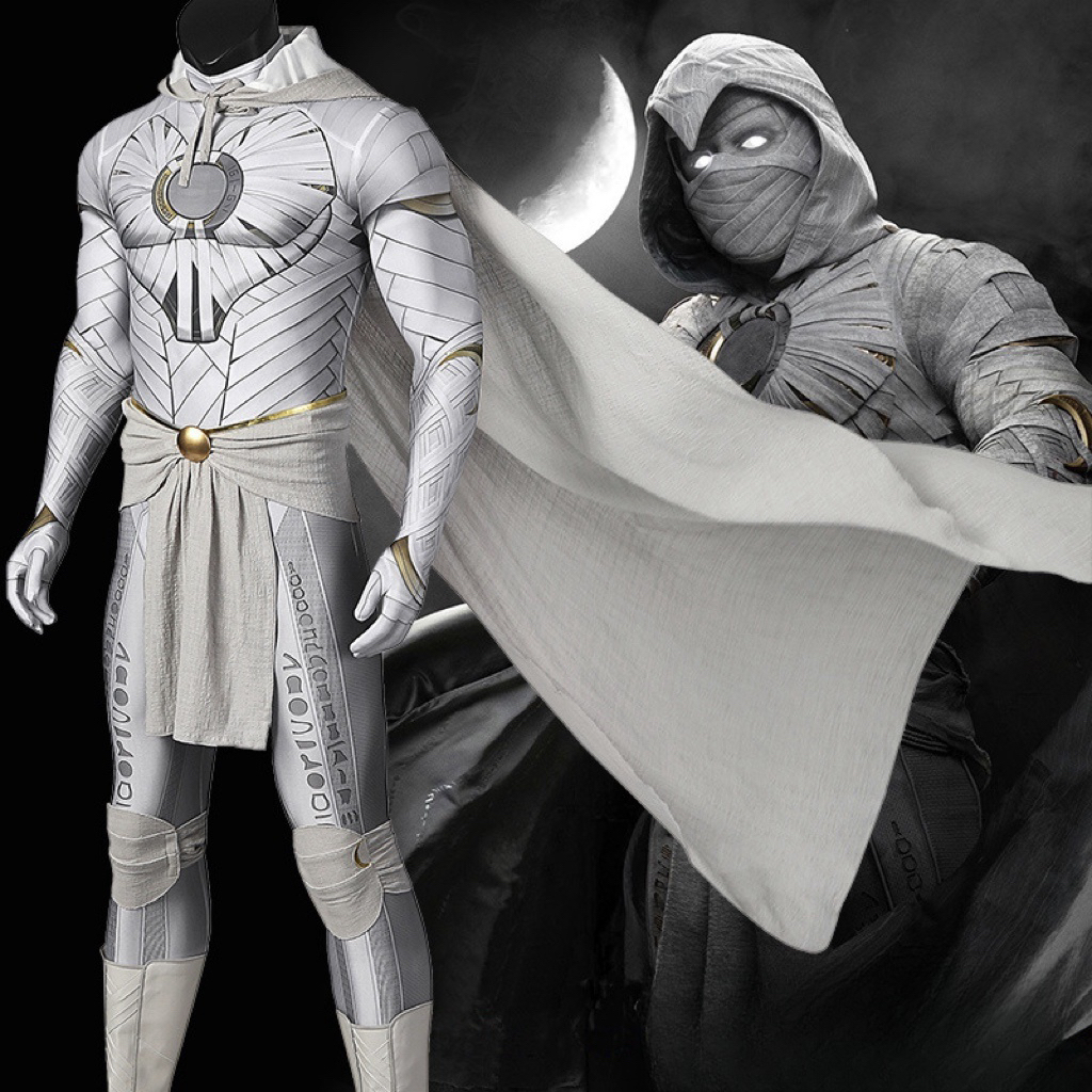 Halloween Carnival Moon Superhero Mr Knight Cosplay Costume Marc Spector White Battle Printing Jumps