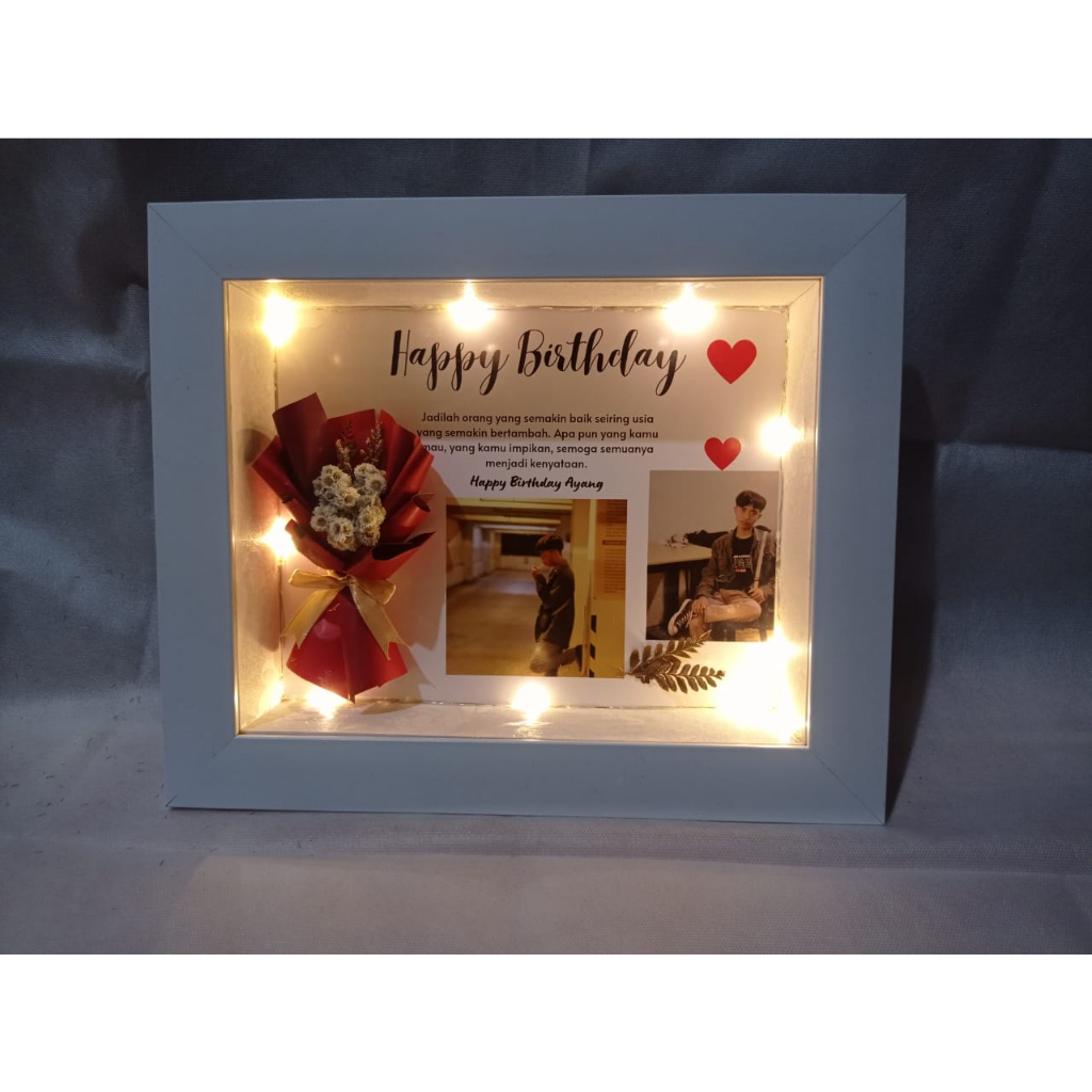 PROMO Flowers in Frame 3D + Lampu / Kado Ulang Tahun Anniversary Wisuda / Edelweis in Frame