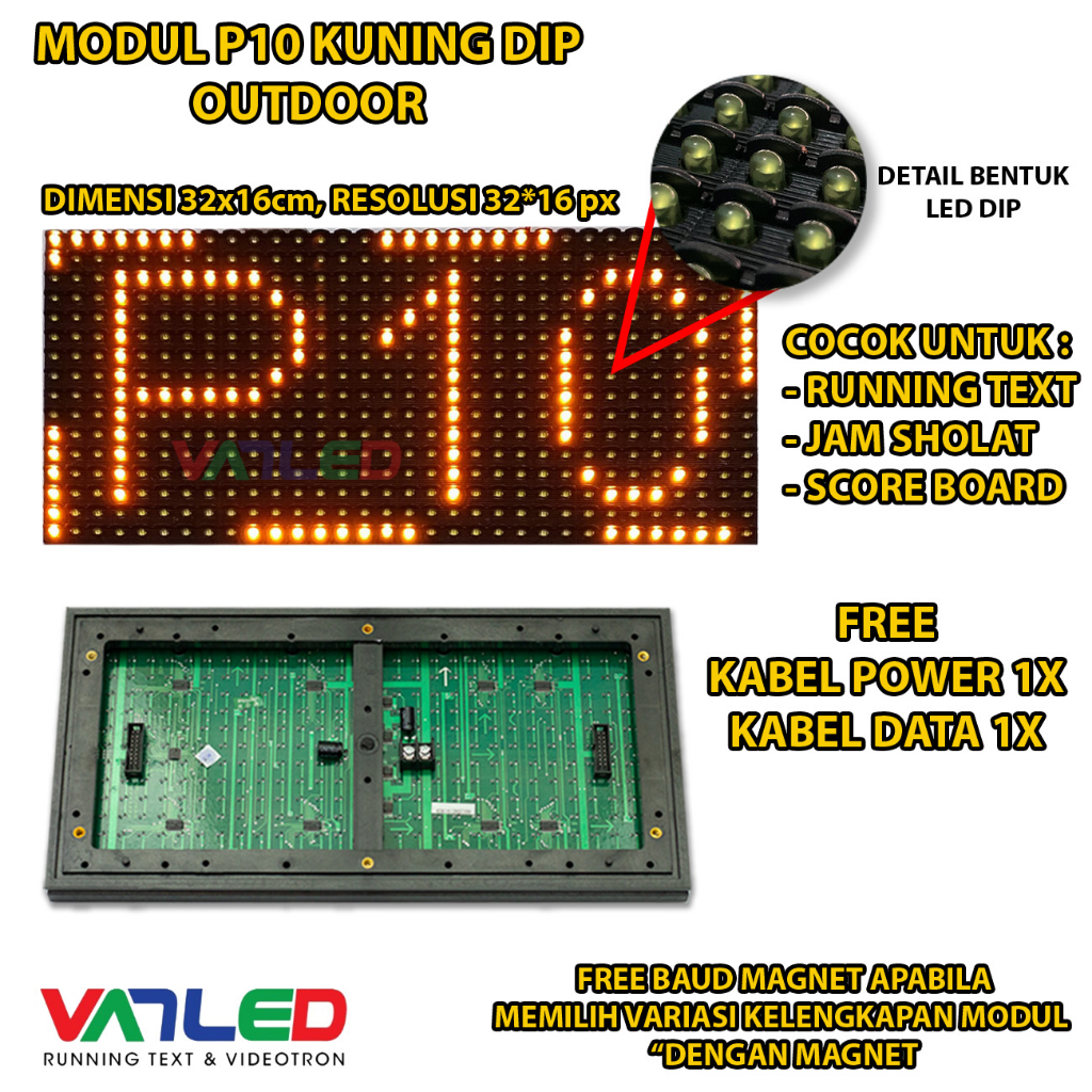 MODUL RUNNING TEXT OUTDOOR P10 KUNING DIP