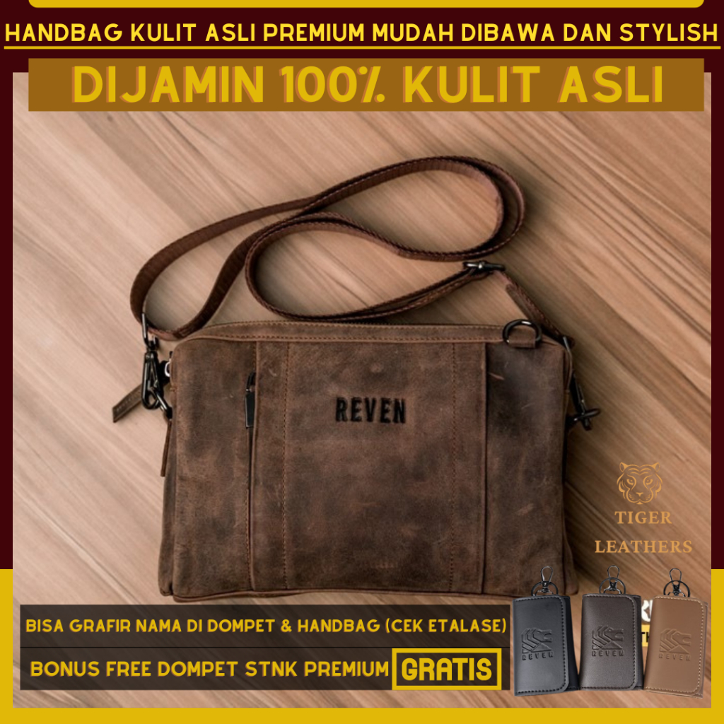 Tigerleathers - Handbag Tas Selempang Kulit Pria Jinjing Clutch Branded Lokal Premium