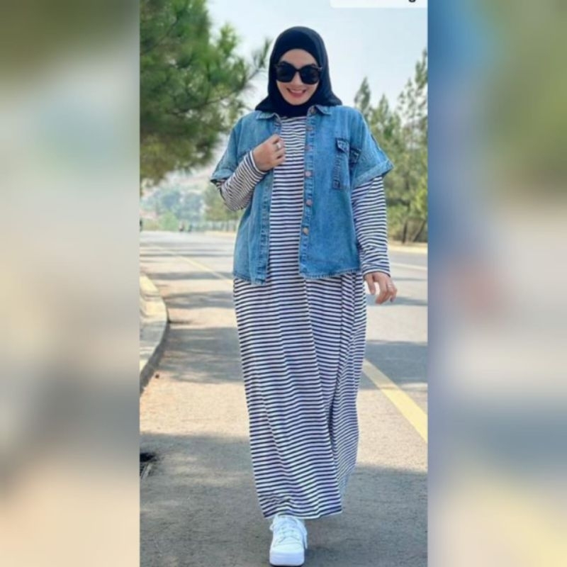SET DRES SALUR // NADIYA GAMIS SET BLEZER JEANS TERBARU ORIGINAL JEVANNI