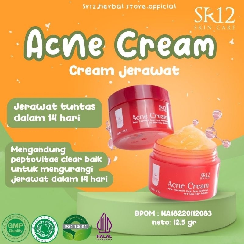 SR12 CREAM ACNE/CREAM PENGHILANG JERAWAT/PAKET SKINCARE JERAWAT/JERAWAT BATU/JERAWAT MERADANG/SR12 C