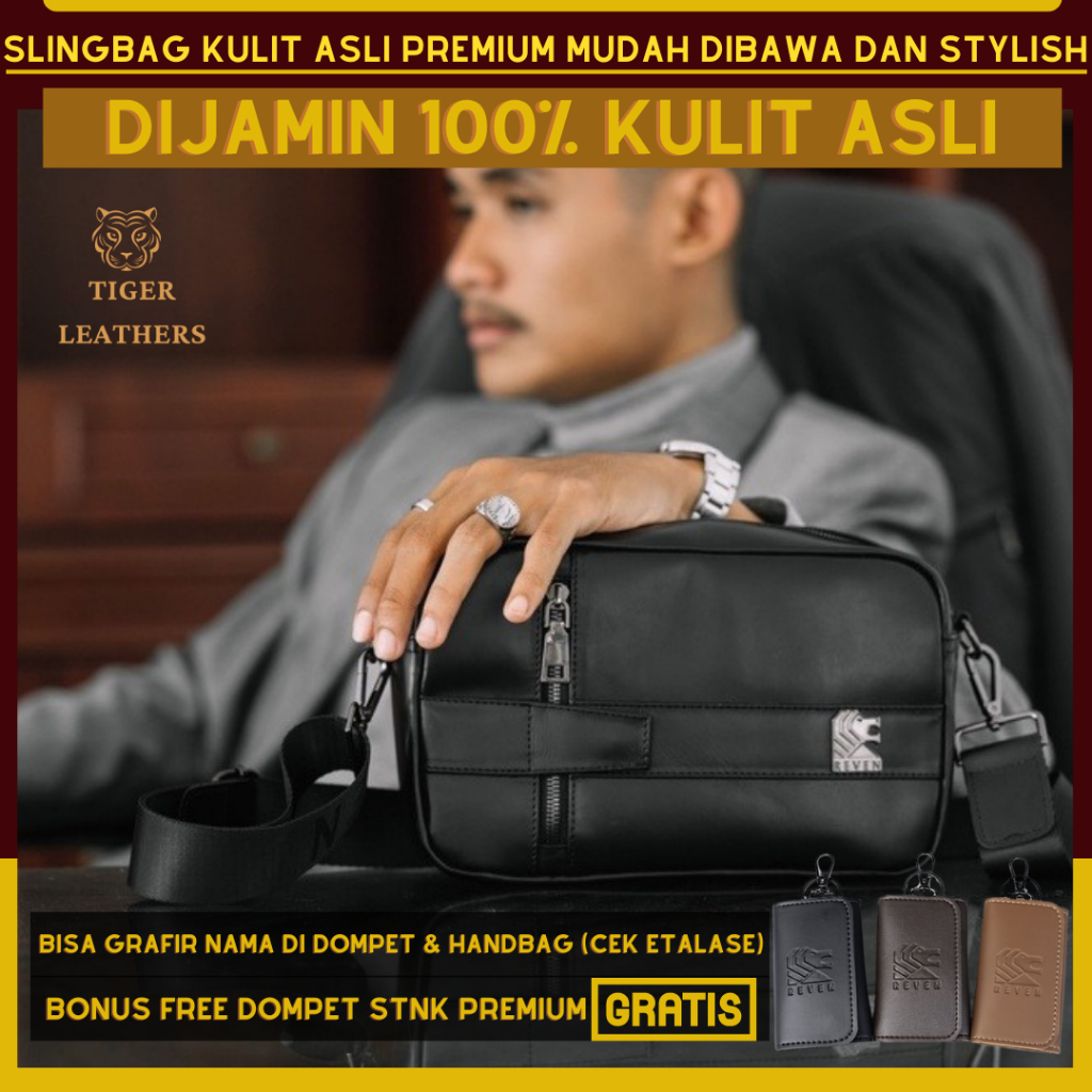 Tigerleathers - Hand Bag Tas Selempang Pria Kulit Asli Sling Bag Kulit Branded Premium