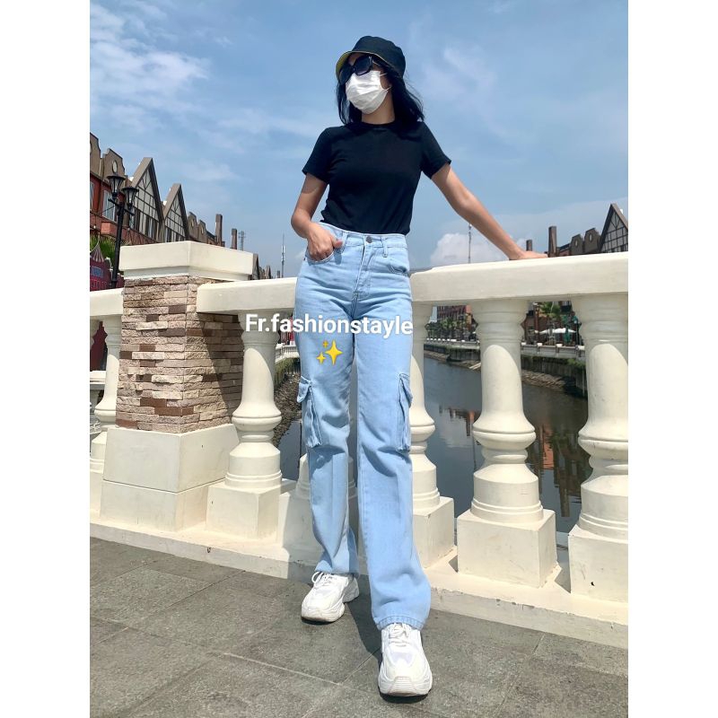 Celana Highwaist Kulot Jeans Cargo Korean Stayle ||Highwaist jeans
