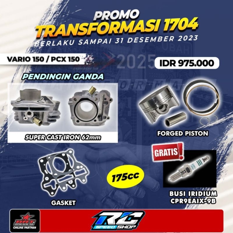 BLOK CAST IRON & FORGED PISTON BRT 62 MM VARIO 125 PCX 150 ADV 150 VARIO 150 -  BORING SET BRT PISTO
