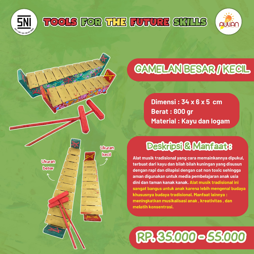 GAMELAN - MAINAN KAYU/ MAINAN EDUKASI / ALAT PERAGA EDUKASI / MAINAN MONTESSORI