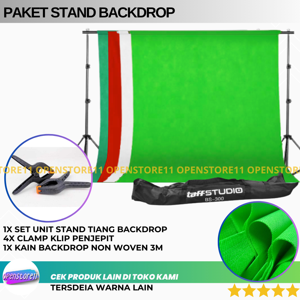 Backdrop Green Screen Paket Backdrop Green Screen dengan Tripod Stand untuk Foto Studio 200x200 cm