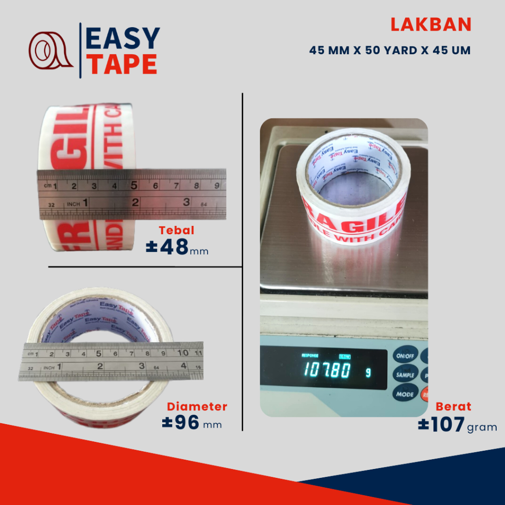

Lakban Fragile Putih 6 pcs (1 slop) Easy Tape