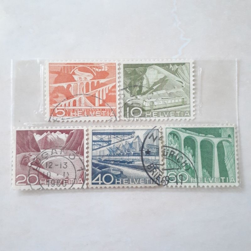 

(A) Perangko Swiss/Switzerland Landscapes and Technics Tahun 1949 set 5pcs