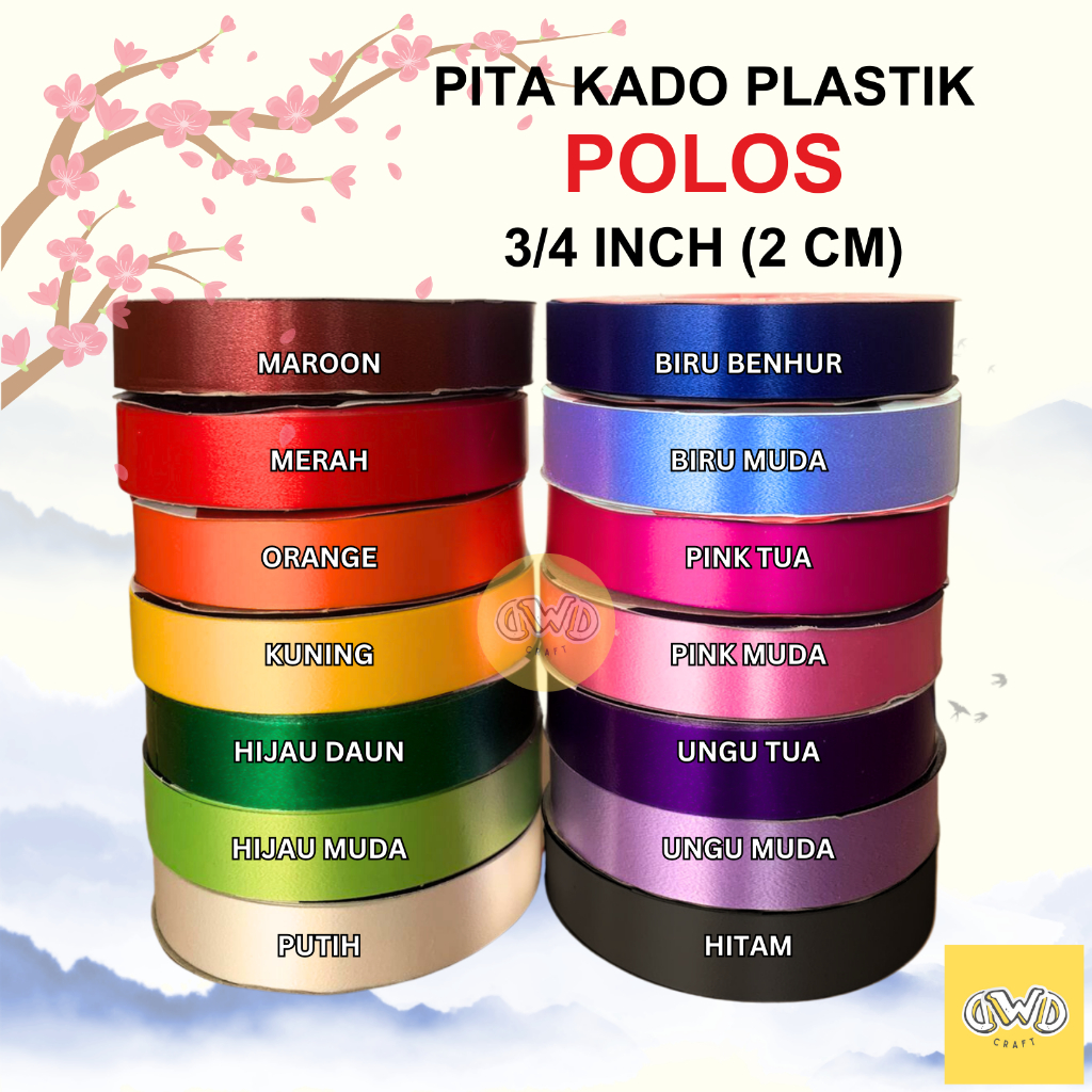 

Pita Kado Polos 3/4 inch (2 cm) / Pita Jepang / Pita Plastik