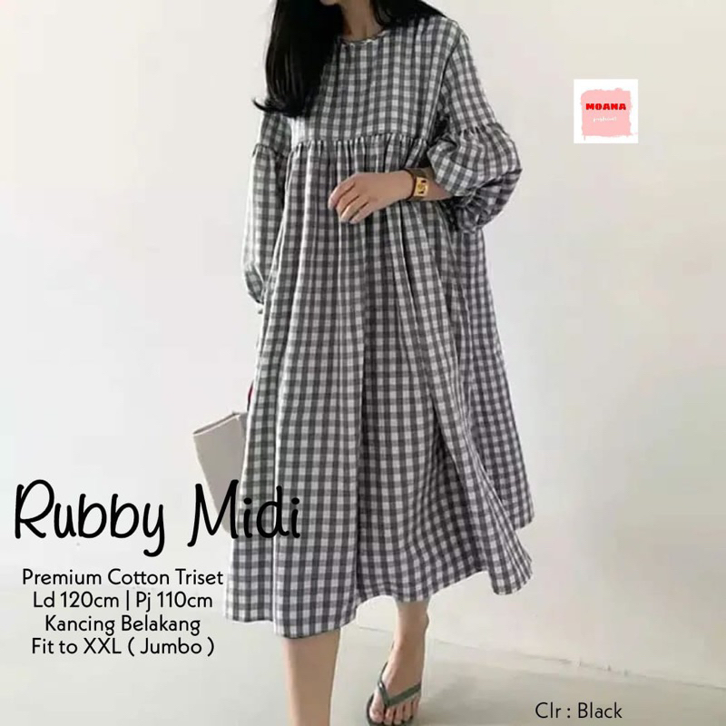 RUBBY MIDI - Dress Gamis Pendek Korea Wanita Bahan Katun Busui Friendly