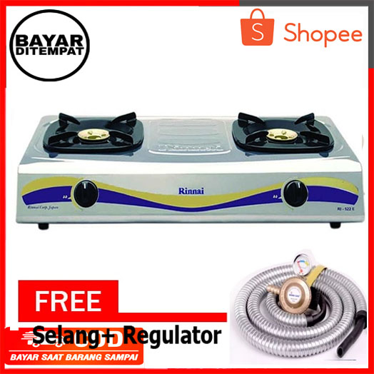 RINNAI Kompor Gas 2 Tungku RI-522C - Hitam / RI 522E Stainless /KOMPOR RINNAI 2 TUNGKU