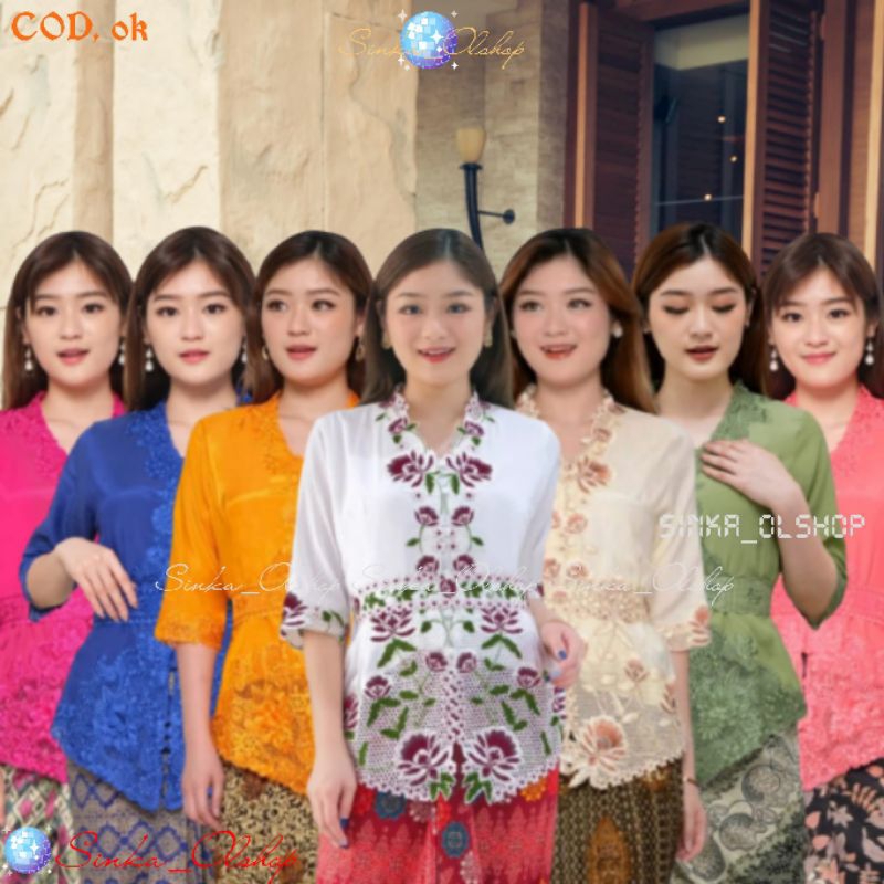 Atasan kebaya encim senada Floy silky korea kombinasi brokat bordir Lidya