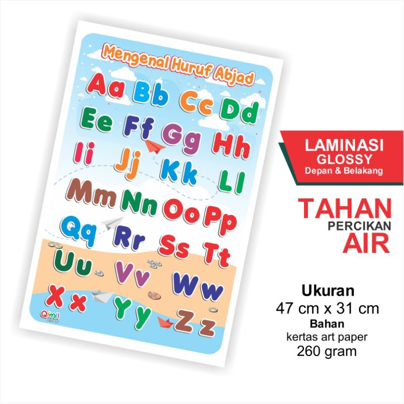 Poster Belajar Edukasi Mengenal Abjad Huruf Besar dan Kecil