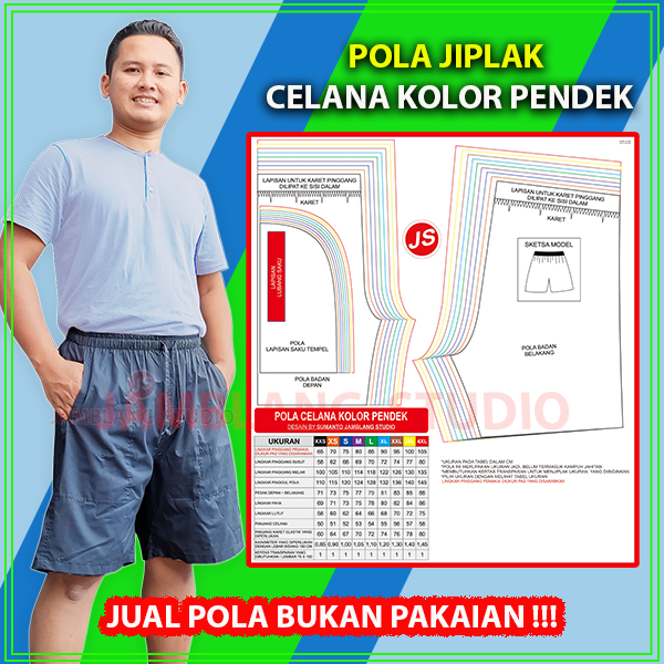 Pola Jiplak Celana Kolor  Pendek Dewasa