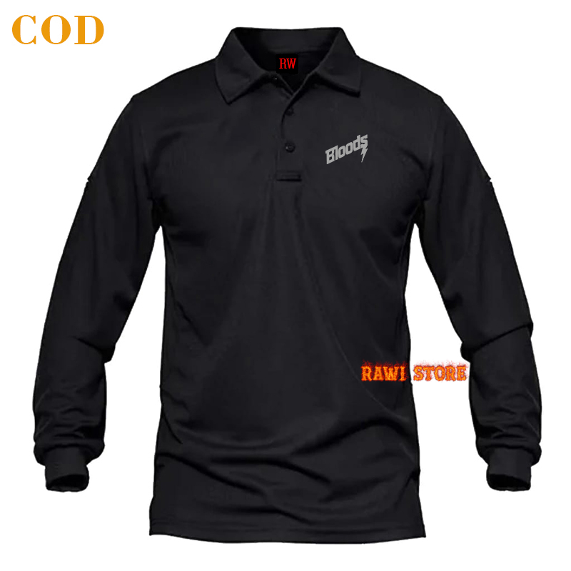 Polo-Shirt Lengan Panjang Kaos Kerah Kaos Atasan Kaos Unisex Kaos Bloods Sablon Silver