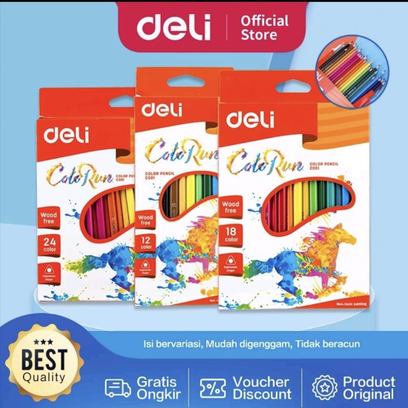 

TOKO_ATK168 Deli Pensil Warna - Bentuk Segitiga Egonomis Warna Cerah 12/18/24 Warna Cat Tidak Beracun EC00120