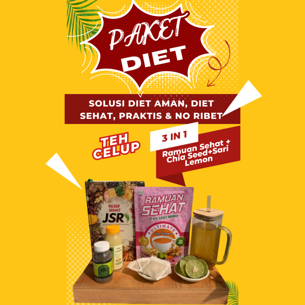 (DIET) Minuman DIET Rempah JSR Celup | Teh DIET | JSR DIET | Teh Detox  (15 Bag+Sari Lemon+Chia Seed