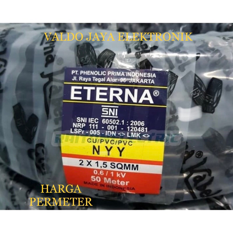 ETERNA NYY 2x1,5 Kabel Listrik Kabel Kawat Hitam