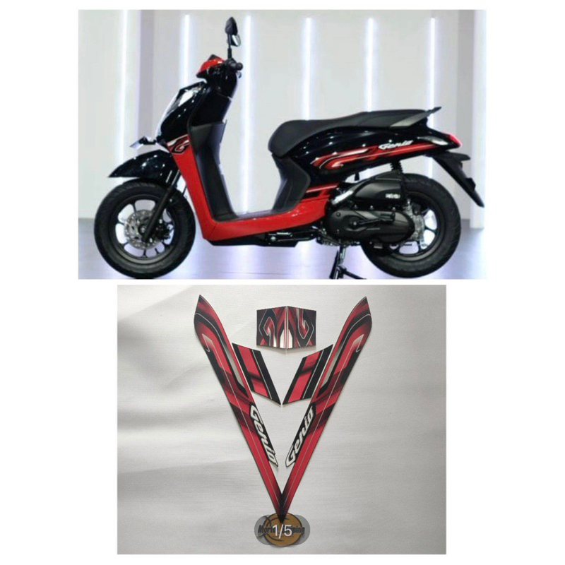 STIKER STRIPING MOTOR GENIO 110 2022 MERAH HITAM