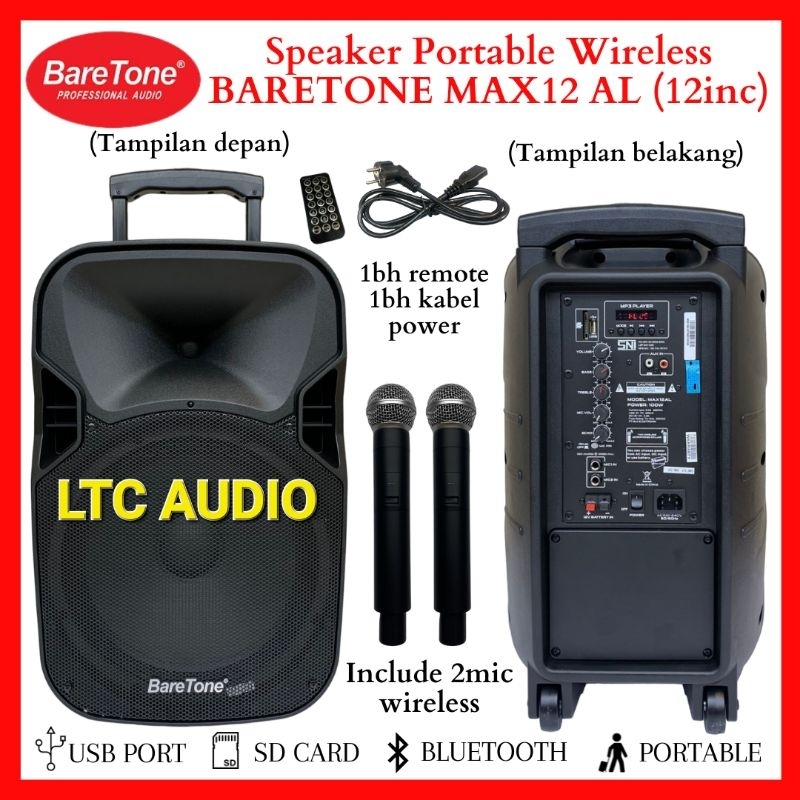 Speaker Portable Wireless BARETONE MAX12AL Original/ BARETONE MAX 12AL Power 100watt Bluetooth / Bar